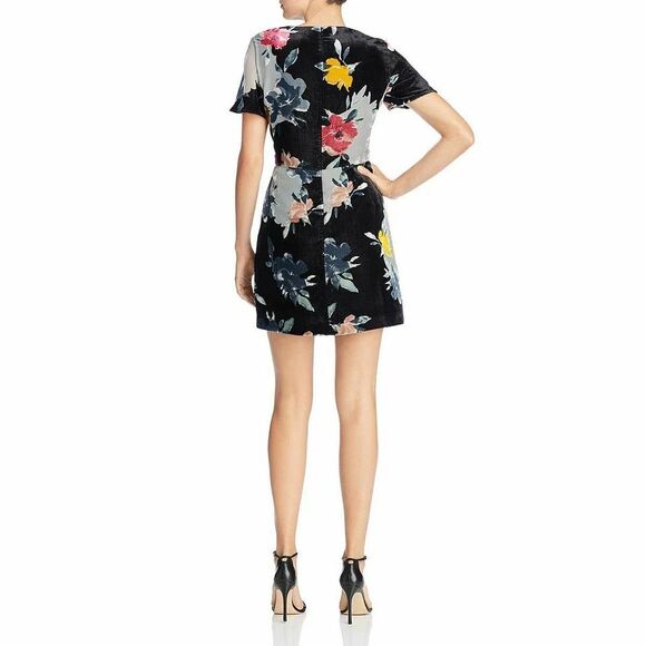 French Connection floral velvet burnout mini dress Size 10 black flutter sleeve - Picture 2 of 8
